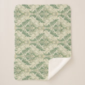 Couverture Sherpa Motif de fleurs botaniques vintage vert et beige (Devant)