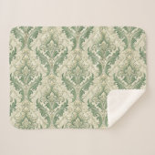 Couverture Sherpa Motif de fleurs botaniques vintage vert et beige (Devant (Horizontal))