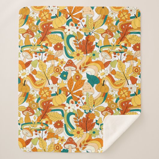 Couverture Sherpa Motif de fleurs de champignons Super rétro (Devant)