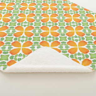 Couverture Sherpa Motif de fleurs florales carrelées d'orange