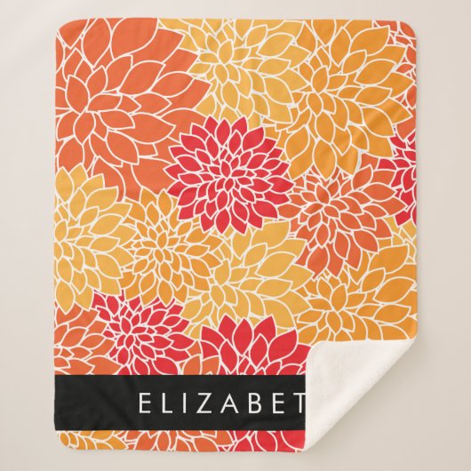 Couverture Sherpa Motif De Fleurs, Orange Dahlia, Votre Nom (Devant)