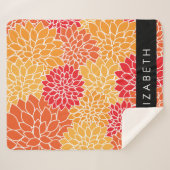 Couverture Sherpa Motif De Fleurs, Orange Dahlia, Votre Nom (Devant (Horizontal))
