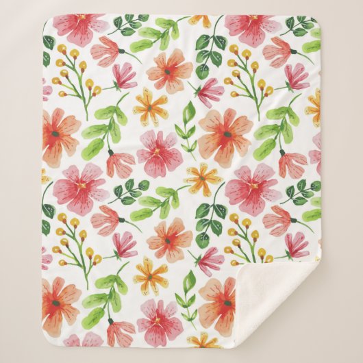 Couverture Sherpa Motif de fleurs roses à l'aquarelle (Devant)