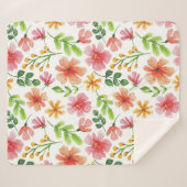 Couverture Sherpa Motif de fleurs roses à l'aquarelle (Devant (Horizontal))