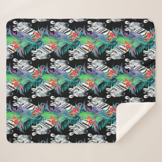 Couverture Sherpa Motif De Fleurs Zébrées Et Exotiques (Devant (Horizontal))