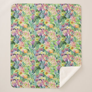Couverture Sherpa Motif de floraison exotique de cactus d'aquarelle