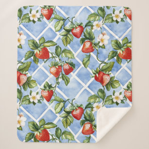 Couverture Sherpa Motif de fraise et feuille de charme - Vintage (2)
