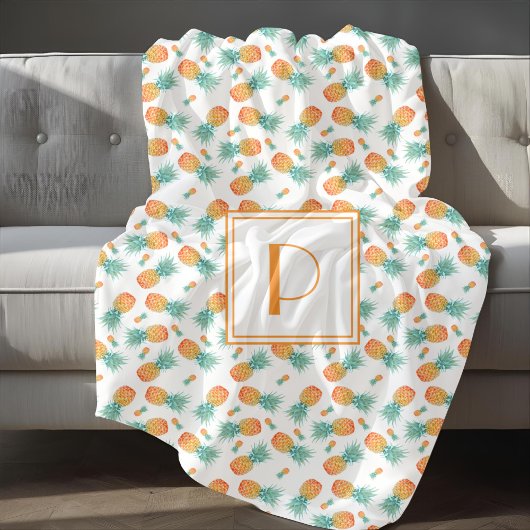Couverture Sherpa Motif de fruit ananas monogramme moderne