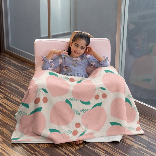 Couverture Sherpa Motif de fruits de pêches et cerises rouges