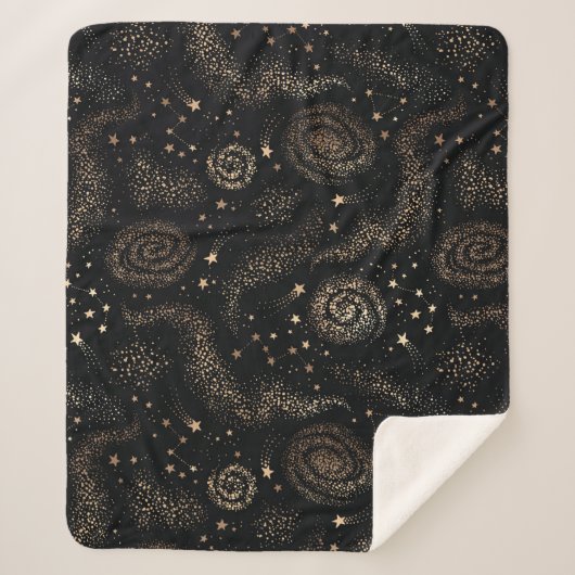 Couverture Sherpa Motif de galaxie Gold Star Constellation (Devant)