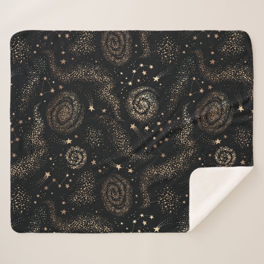 Couverture Sherpa Motif de galaxie Gold Star Constellation (Devant (Horizontal))