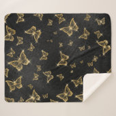 Couverture Sherpa Motif de glam or et papillons noirs (Devant (Horizontal))