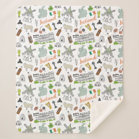 Couverture Sherpa Motif de griffonnage de croquis de l'Irlande (Devant)