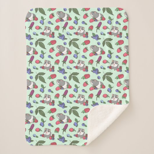 Couverture Sherpa Motif de Guinéens et Berries à Mint Green (Devant)