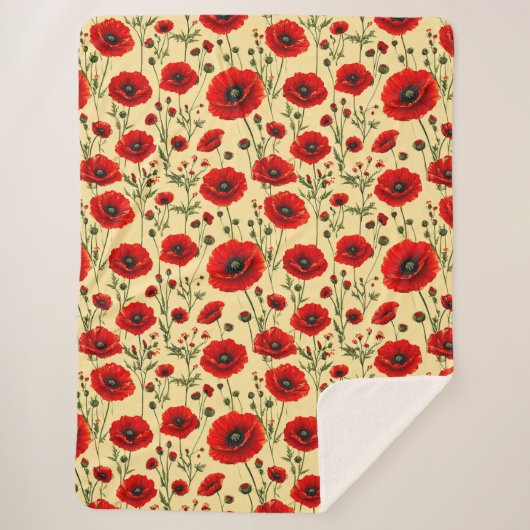 Couverture Sherpa Motif de jardin de pavot fleuri pour le confort de (Devant)