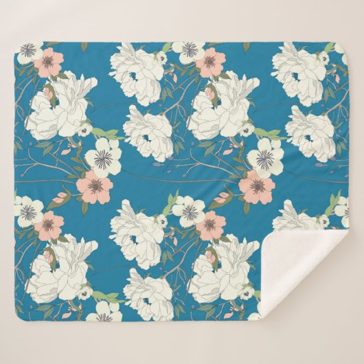 Couverture Sherpa Motif de jardin floral blanc (Devant (Horizontal))