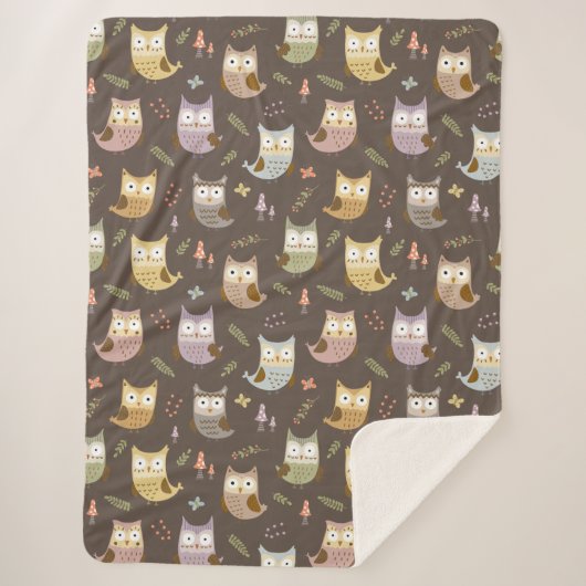 Couverture Sherpa Motif de la Chouette des bois, Enfants Brown (Devant)