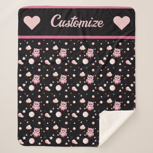 Couverture Sherpa Motif de la lune de Chouette rose (Devant)