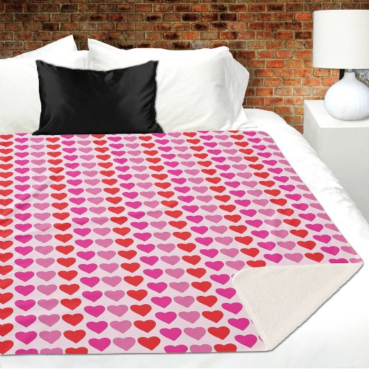Couverture Sherpa Motif de la Saint-Valentin Cœurs Fuchsia Rose Roug