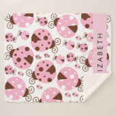 Couverture Sherpa Motif De Ladybugs, Ladybugs Rose, Votre Nom (Devant (Horizontal))