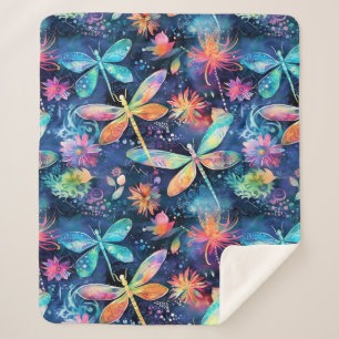Couverture Sherpa Motif de libellules vibrantes