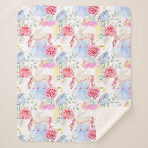 Couverture Sherpa Motif de licorne et de Pegasus d'aquarelle