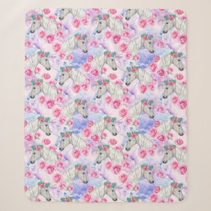 Couverture Sherpa Motif de licornes et de roses