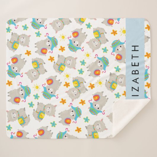 Couverture Sherpa Motif De Llamas, Alpacas, Fleurs, Votre Nom (Devant (Horizontal))