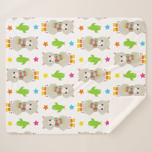 Couverture Sherpa Motif De Llamas, Cute Llamas, Alpacas, Cactus (Devant (Horizontal))