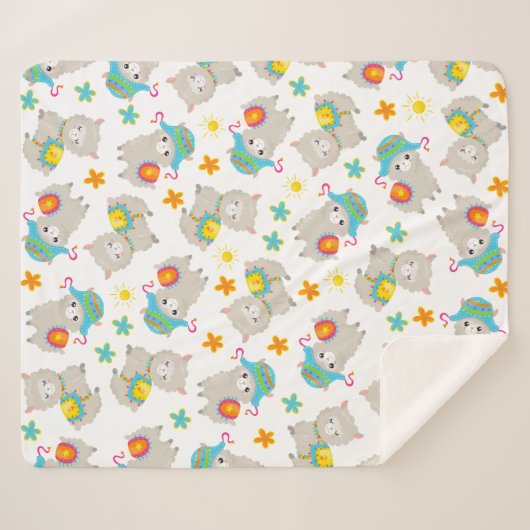 Couverture Sherpa Motif De Llamas, Cute Llamas, Alpacas, Fleurs (Devant (Horizontal))