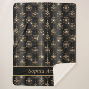 Couverture Sherpa Motif de lustre doré noir