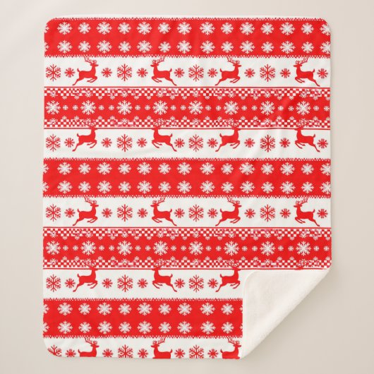 Couverture Sherpa Motif de Noël avec rennes et flocons de neige (Devant)