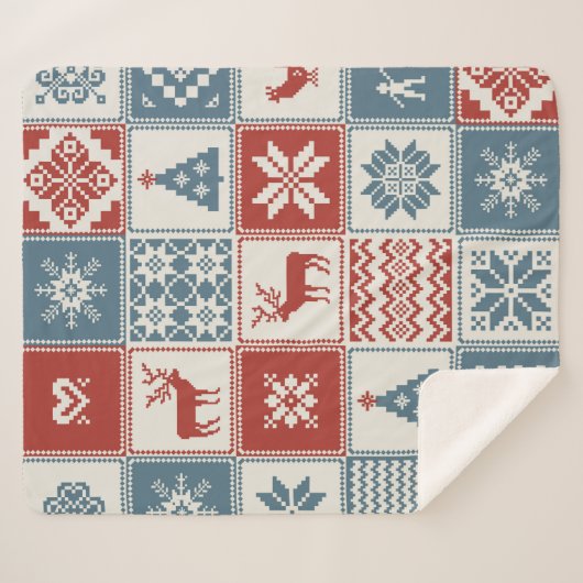 Couverture Sherpa Motif de Noël en patchwork. Traditionel  (Devant (Horizontal))