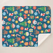 Couverture Sherpa Motif de Noël joyeux sur bleu (Devant (Horizontal))
