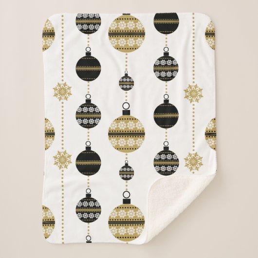 Couverture Sherpa Motif de Noël or/noir/blanc (Devant)