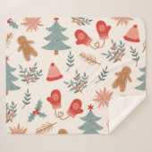 Couverture Sherpa Motif de pain d'épices de Noël rétro. (Devant (Horizontal))