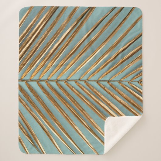 Couverture Sherpa Motif de palme tropicale peint en or (Devant)