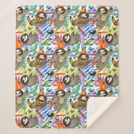 Couverture Sherpa Motif de paresse d'aquarelle de bande dessinée (Devant)