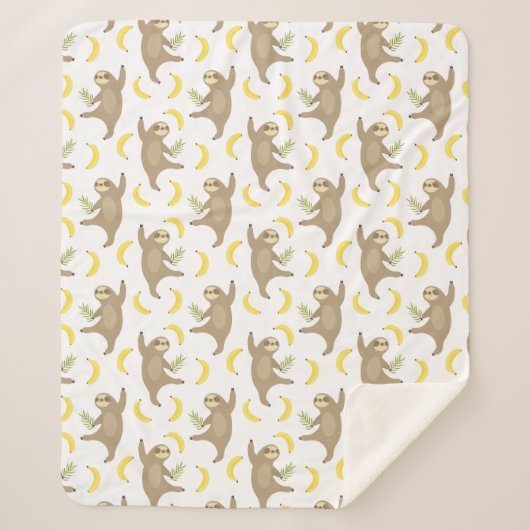 Couverture Sherpa Motif de paresses et de bananes (Devant)