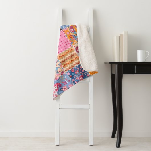 Couverture Sherpa Motif de patchwork transparent (En situation)
