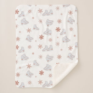 Couverture Sherpa Motif de patinage rose Gold Glace Skates Blush Pin