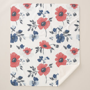 Couverture Sherpa Motif de pépites d'aquarelle - Rouge, Bleu et Blan