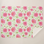Couverture Sherpa Motif de pivoines roses (Devant (Horizontal))