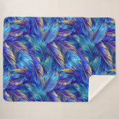 Couverture Sherpa Motif de plumes d'or bleu cobalt (Devant (Horizontal))