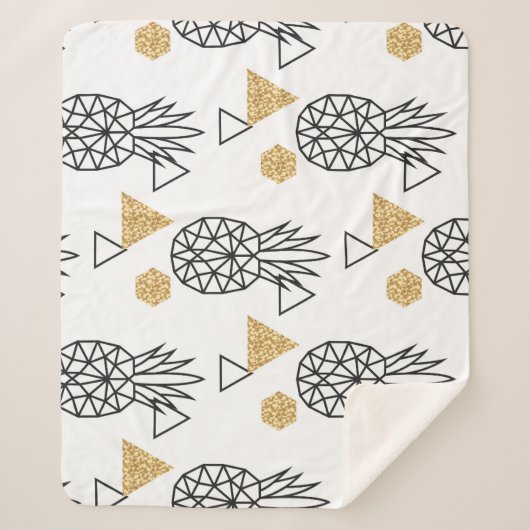 Couverture Sherpa Motif de points d'or géométriques à ananas. (Devant)
