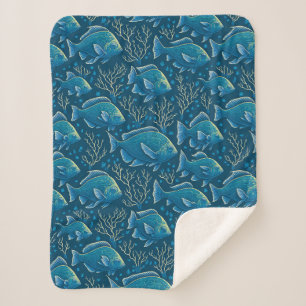 Couverture Sherpa Motif de poisson bleu