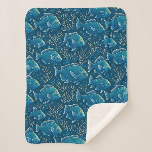 Couverture Sherpa Motif de poisson bleu (Devant)