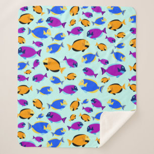 Couverture Sherpa Motif de poissons tropicaux colorés en Mer Bleue