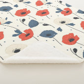Couverture Sherpa Motif de Poppies d'aquarelle - Rouge, Bleu et Blan (3/4)