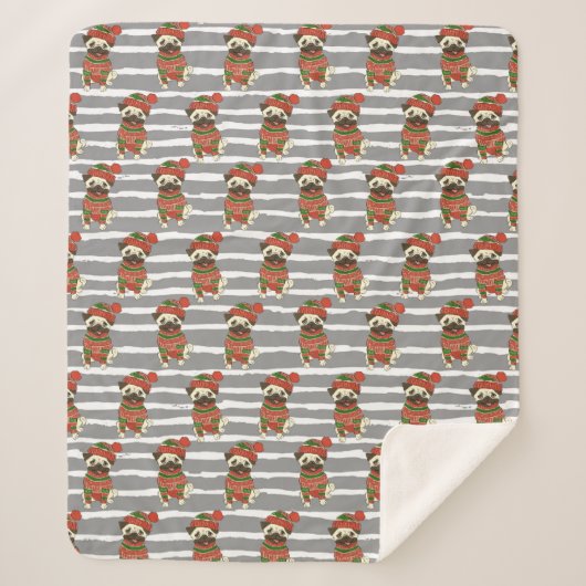 Couverture Sherpa Motif de portrait de carlin de Noël (Devant)